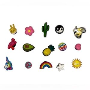 Assorted Jibbitz charms with fun themes -14 buttons for Crocs